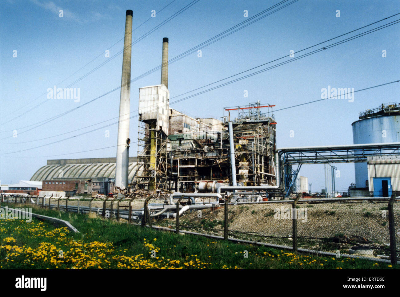 ICI, Billingham. The ICI CCF plant on the Haverton Hill Road (next to A19 and Portrack Lane). THe plant is being demolished. 30th April 1993. Stock Photo