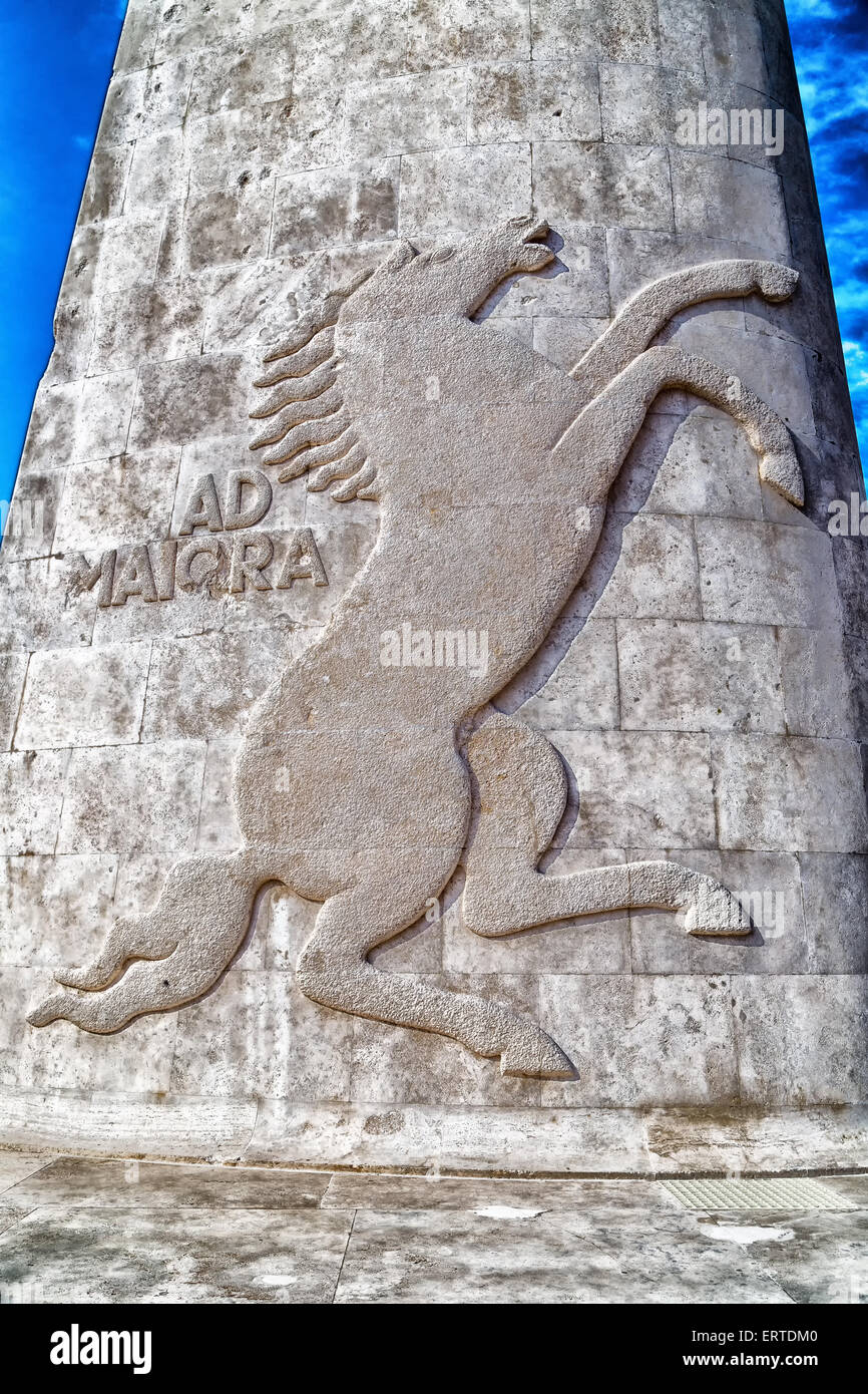 prancing horse with ad maiora sentence embossed in stone Stock Photo