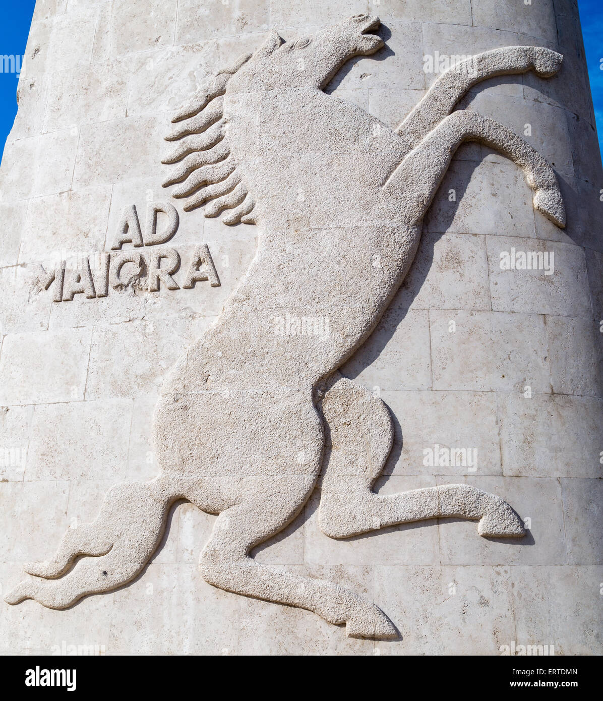 prancing horse with ad maiora sentence embossed in stone Stock Photo