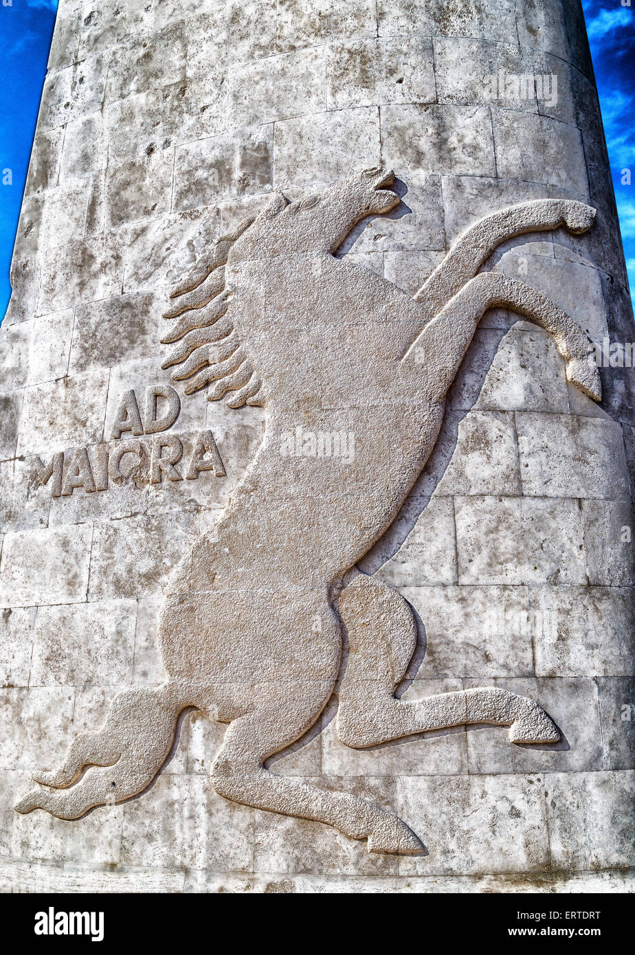 prancing horse with ad maiora sentence embossed in stone Stock Photo
