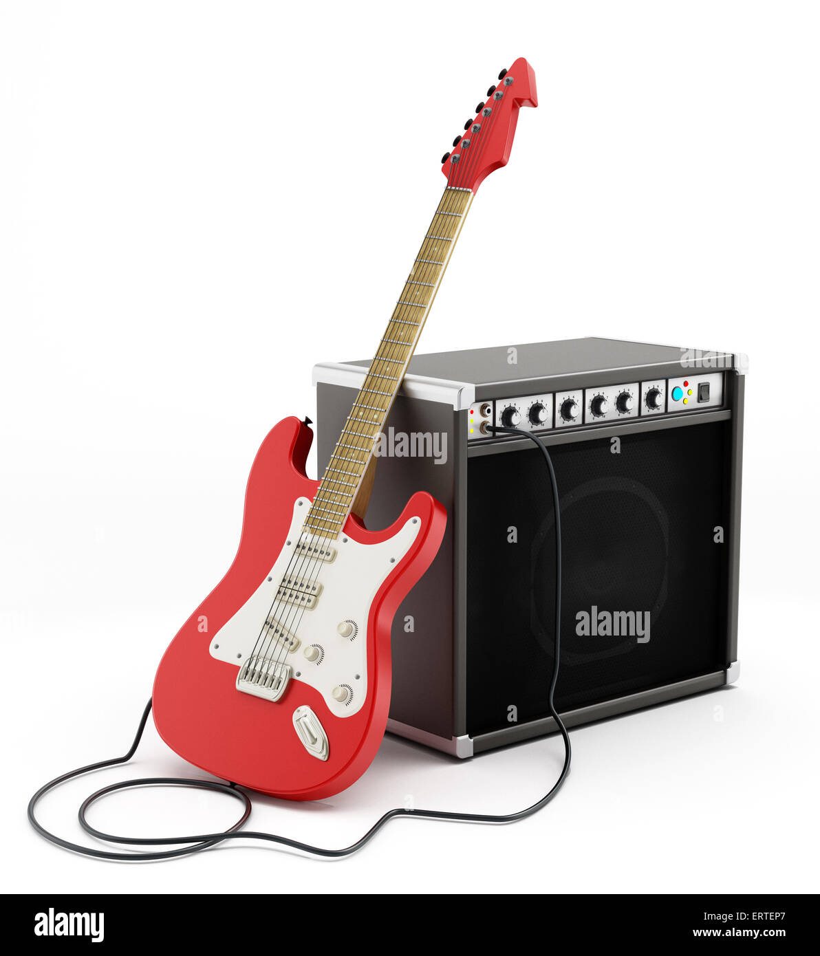 Electric guitar and amplifier isolated on white background Stock Photo