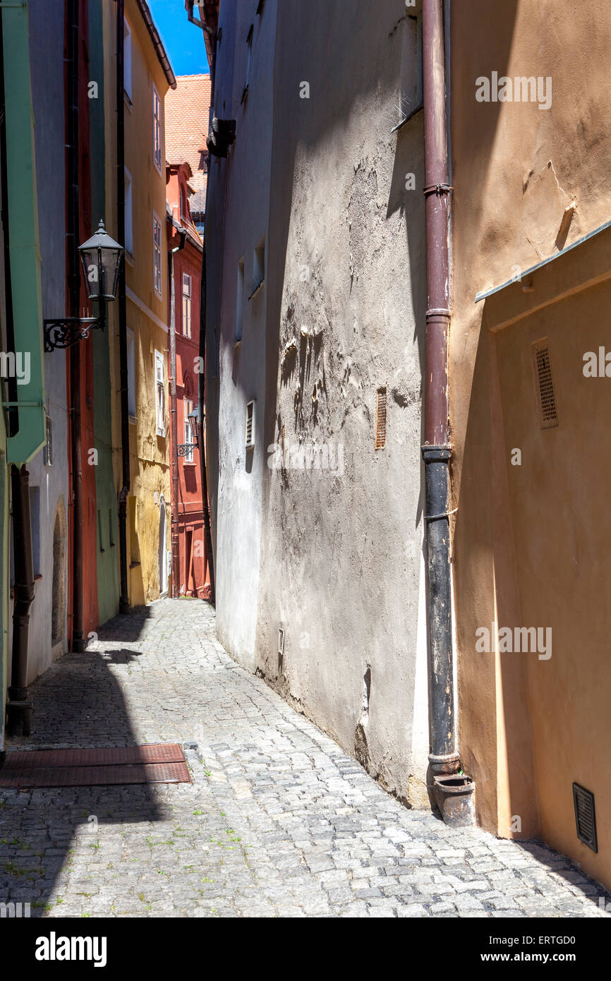 The historic old town, Spalicek, the Narrowest alley between houses Spalicek Cheb, Kramarska Street Stock Photo