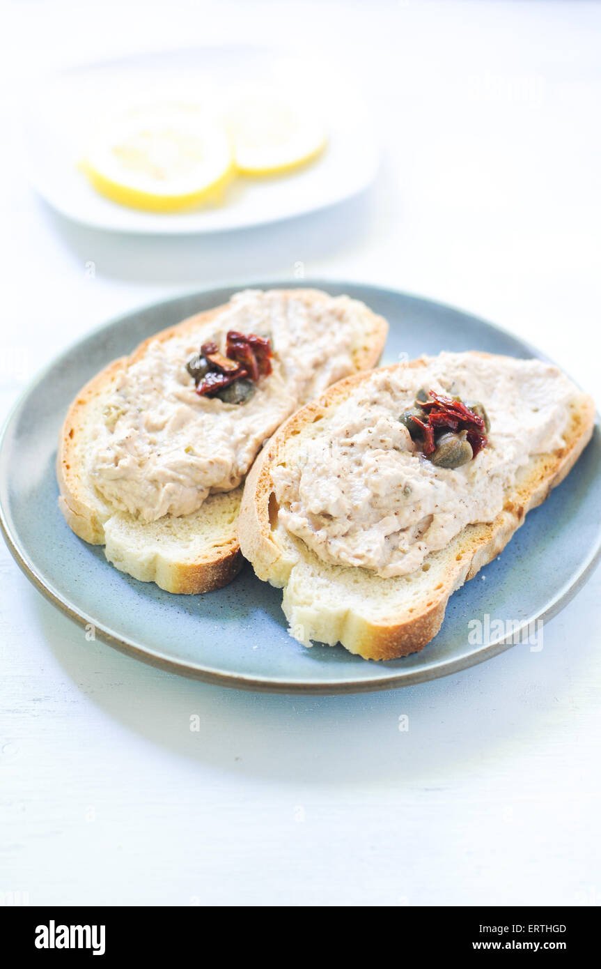 Toasted warm bread with tuna and ricotta Stock Photo Alamy
