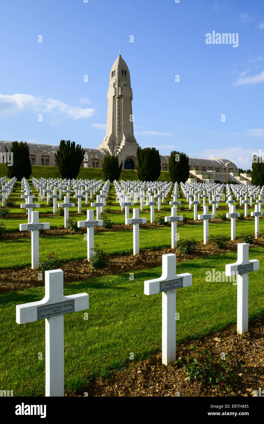 French National Cemetery of Douaumont with Ossuary of Douaumont, Verdun Stock Photo