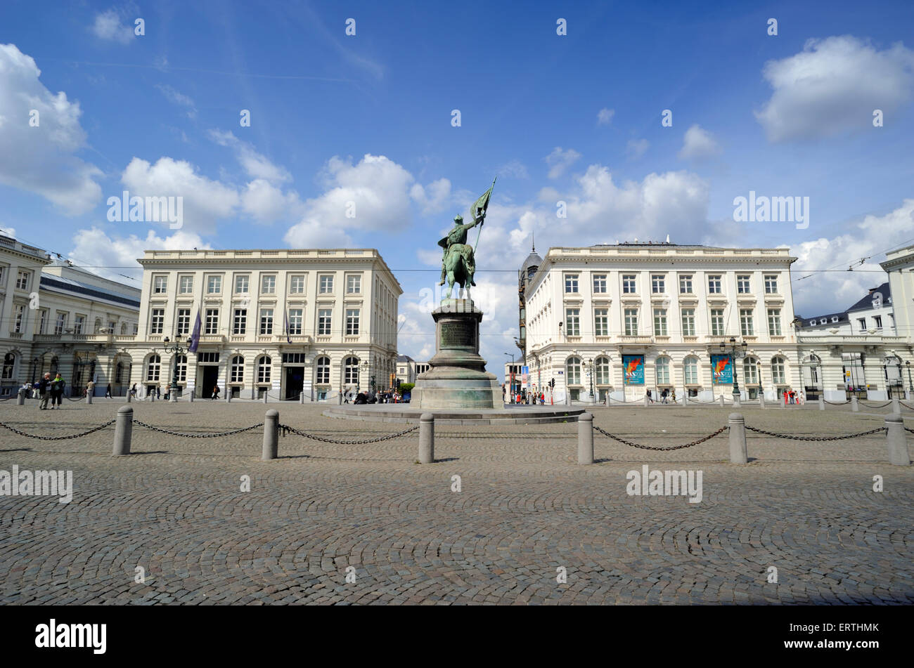 Belgium, Brussels, Place Royale, Magritte museum and statue of Godfrey of Bouillon Stock Photo