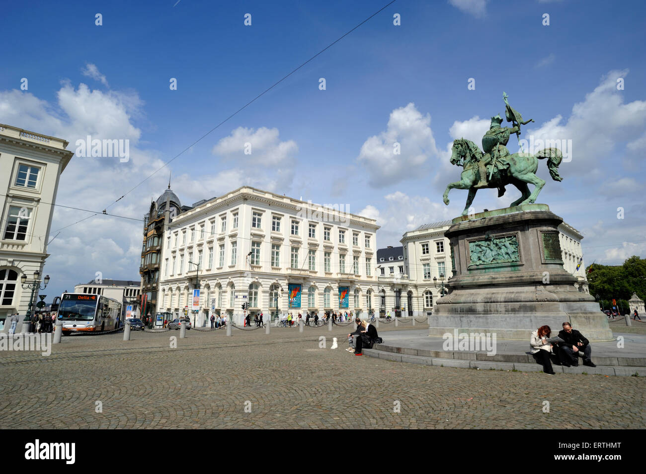 Belgium, Brussels, Place Royale, statue of Godfrey of Bouillon Stock Photo