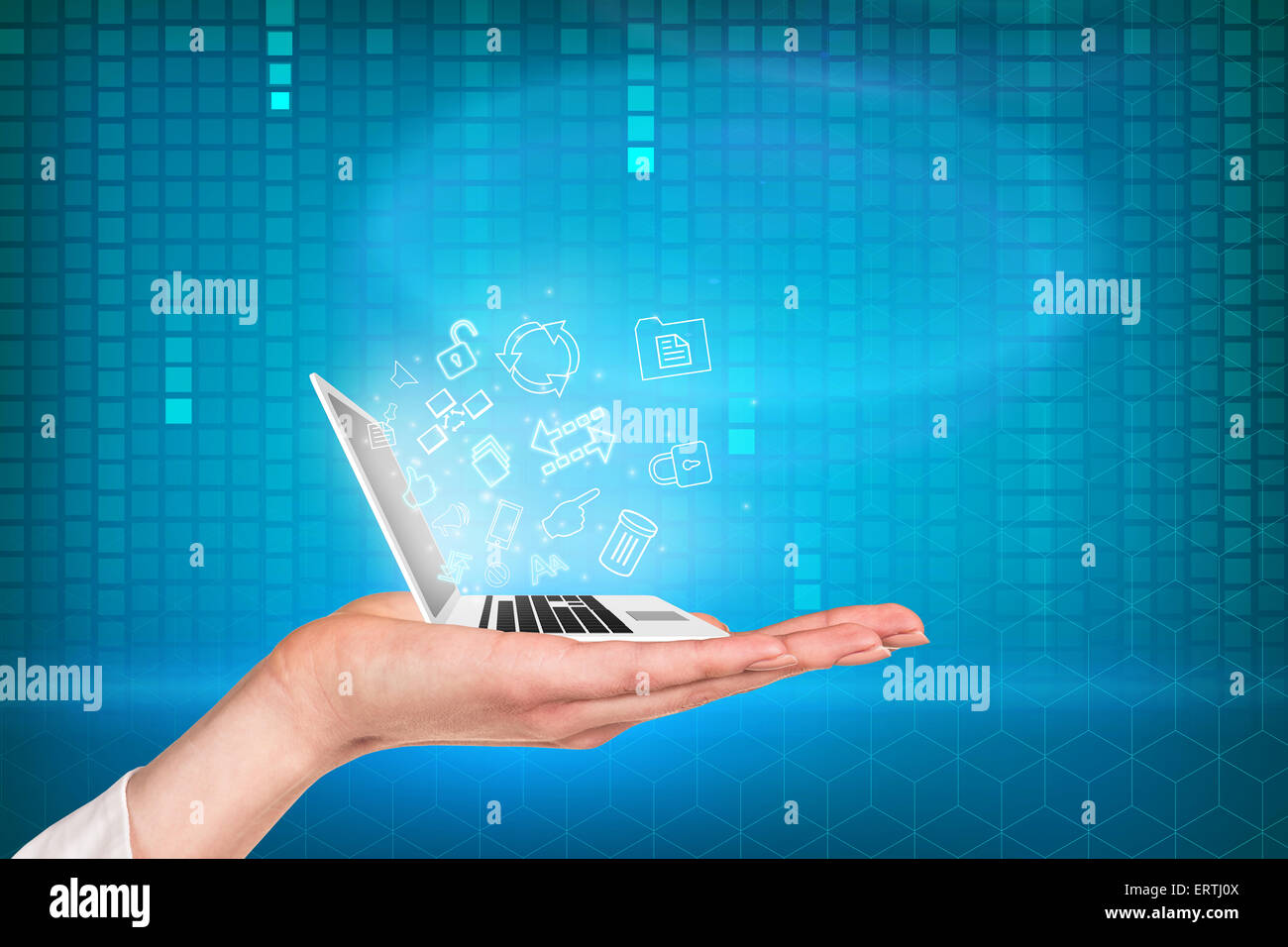Laptop with matrix background Stock Photo - Alamy