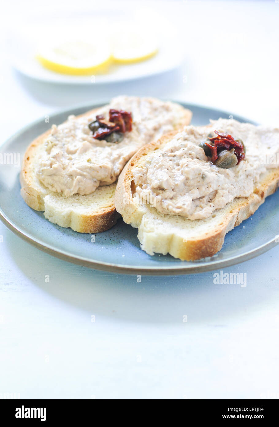 Toasted warm bread with tuna and ricotta Stock Photo Alamy