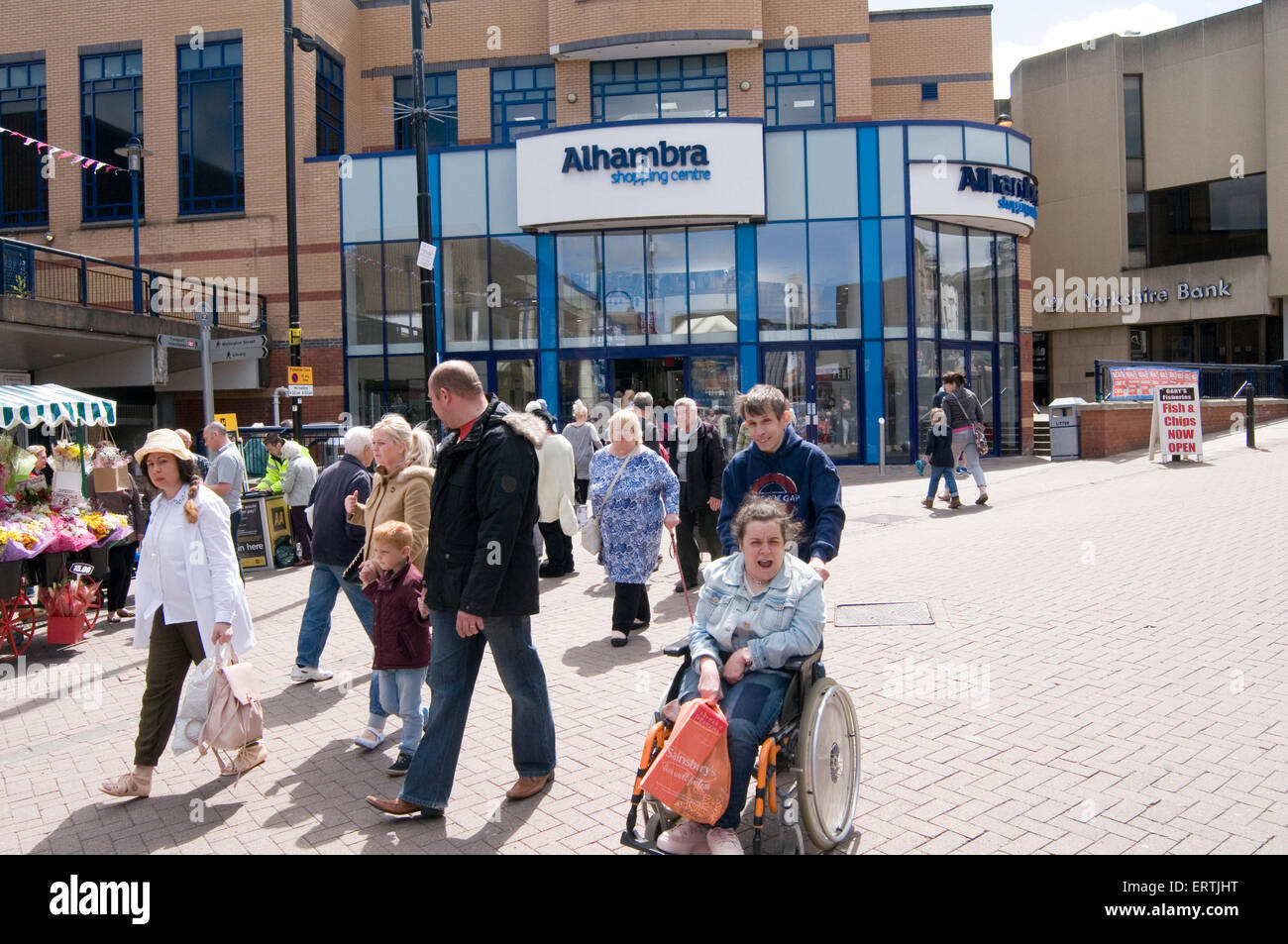 busy highstreet uk street high scene shoppers shopping shops shop retail streets highstreets barnsley South Yorkshire price inde Stock Photo