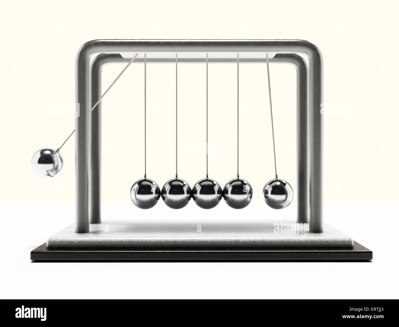 Pendulum with moving chrome spheres isolated on white background Stock