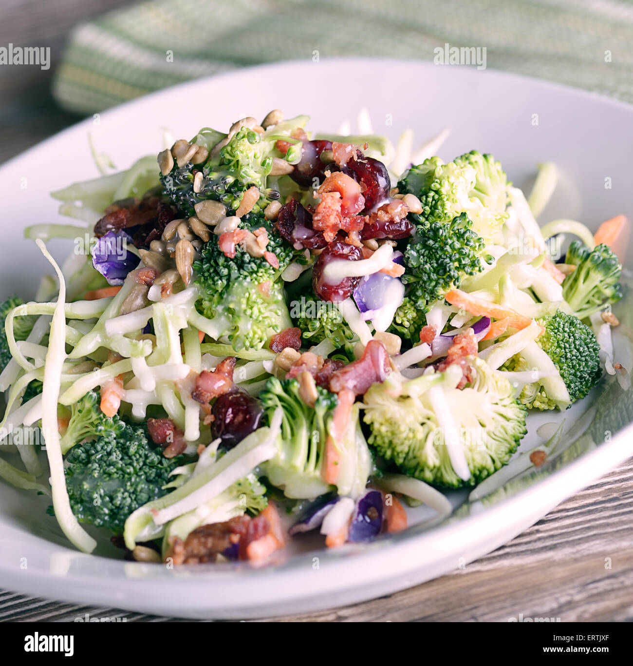Salad With Broccoli,Cauliflower,Red Cabbage,Sunflower Seeds,Dried
