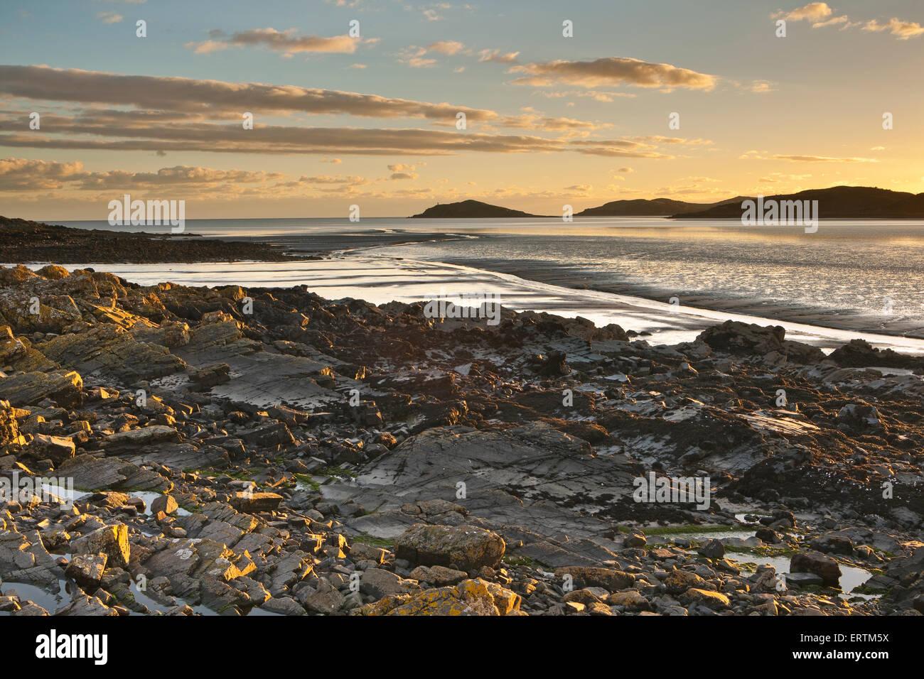 View over the Rough Firth towards Balcary Island from near Rockcliffe, Dumfries and Galloway, Scotland Stock Photo