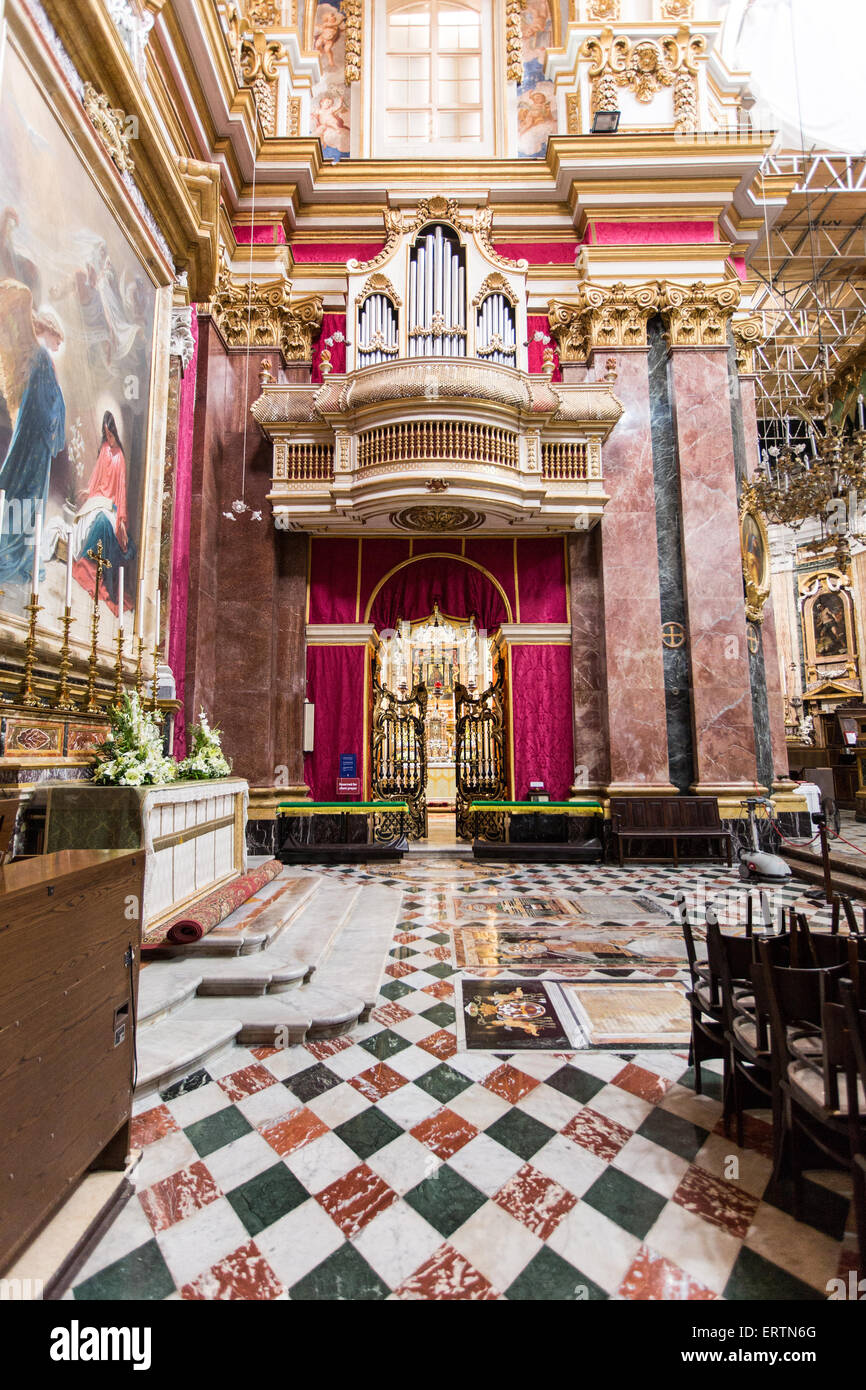 Interior of Saint Pauls Cathedral in Mdina Malta Stock Photo