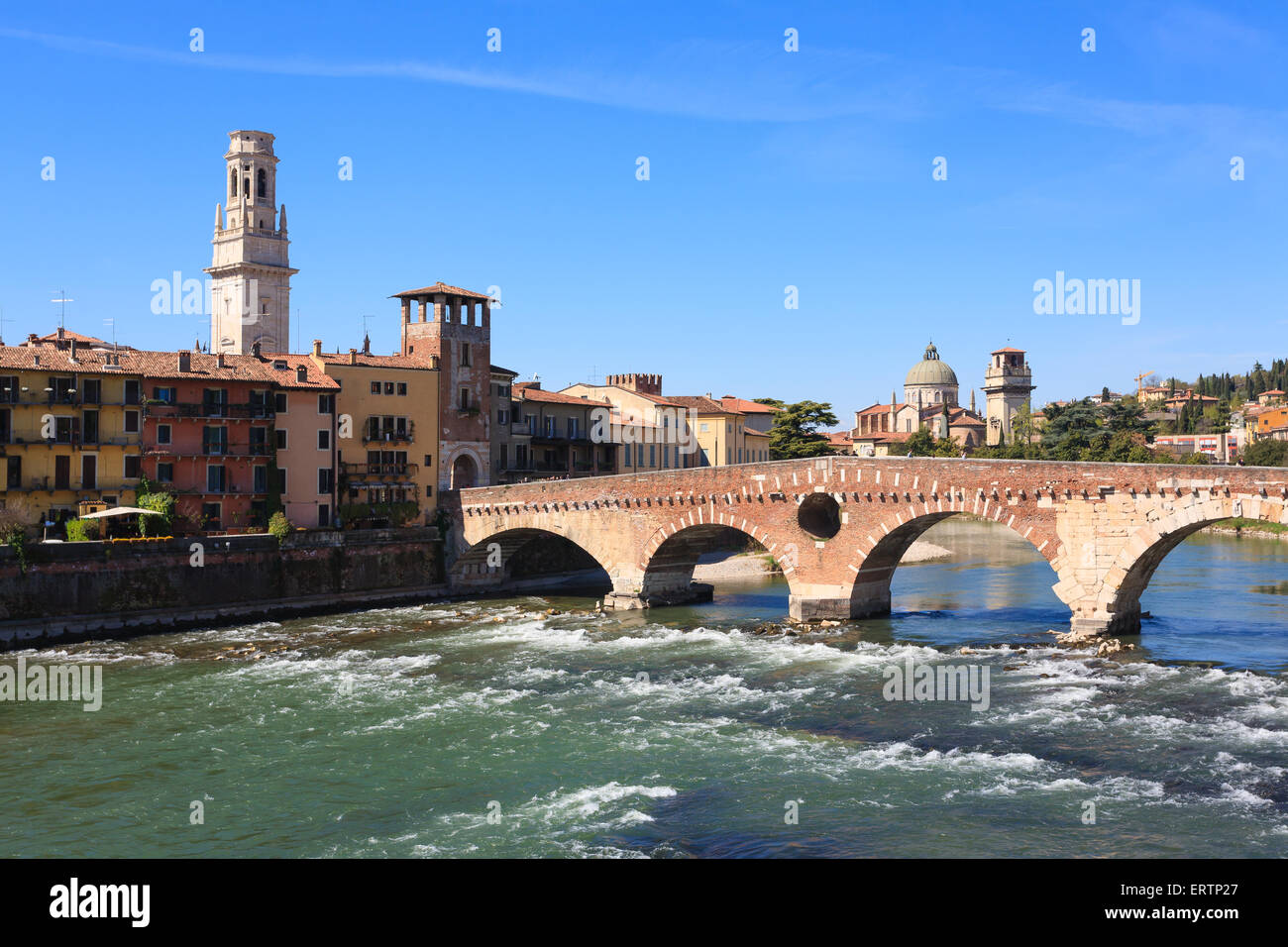 A view of Ponte Pietra, Verona panorama, Italy Stock Photo - Alamy