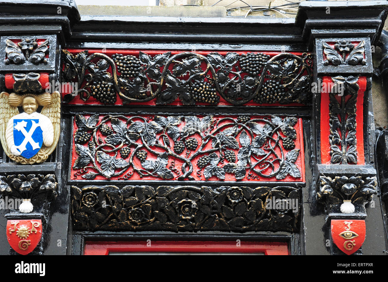Intricate ironwork above a door, Hexham, Northumberland. Stock Photo