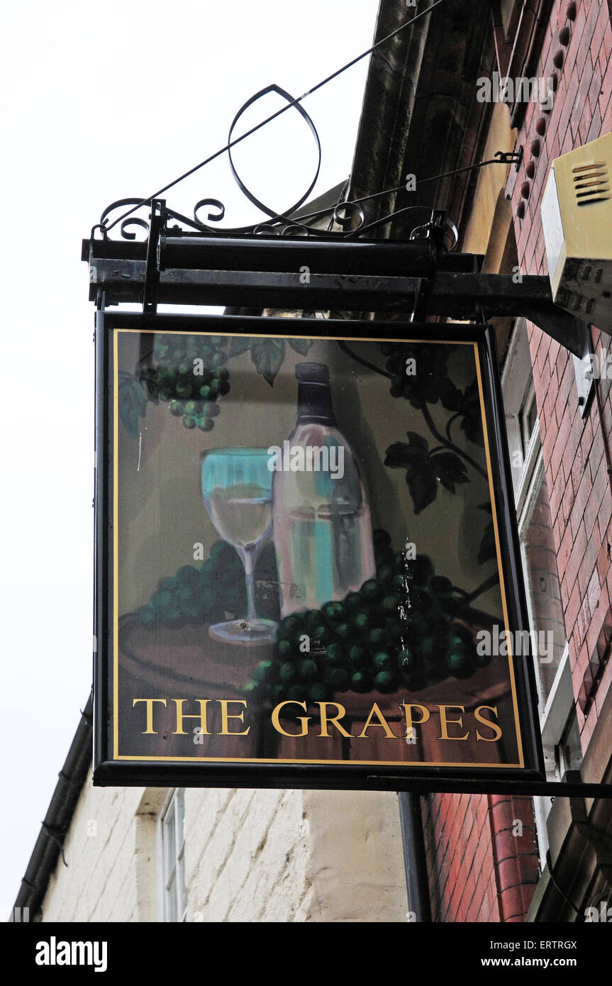 Sign for The Grapes, public house, Hexham, Northumberland Stock Photo ...