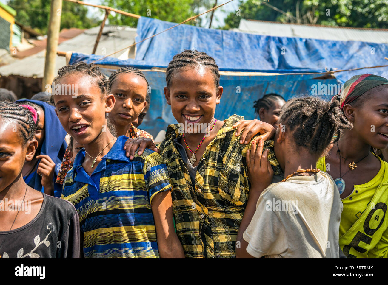 Young ethiopian girls at a popular local market  in Jimma. Stock Photo