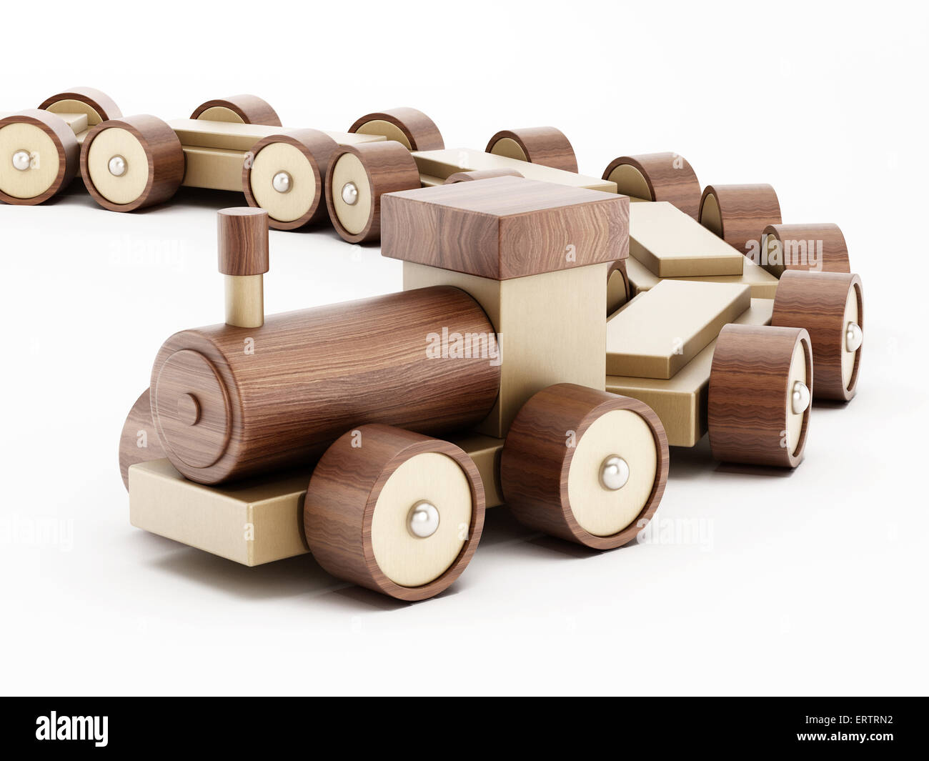 Toy wooden train isolated on white background Stock Photo