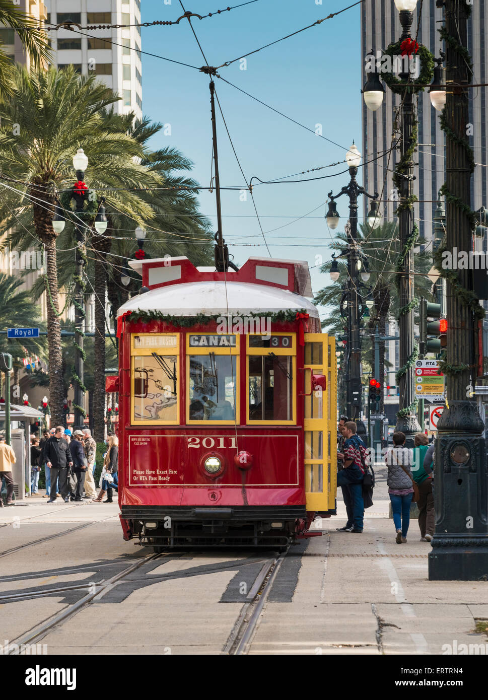 Streetcar tram on Canal Street, French Quarter, New Orleans, Louisiana, USA Stock Photo