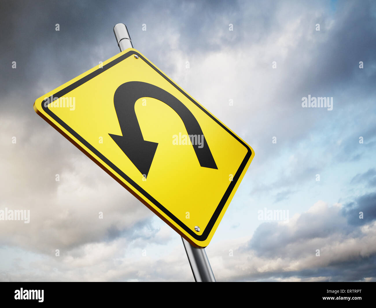 U turn road warning sign against the sky Stock Photo - Alamy