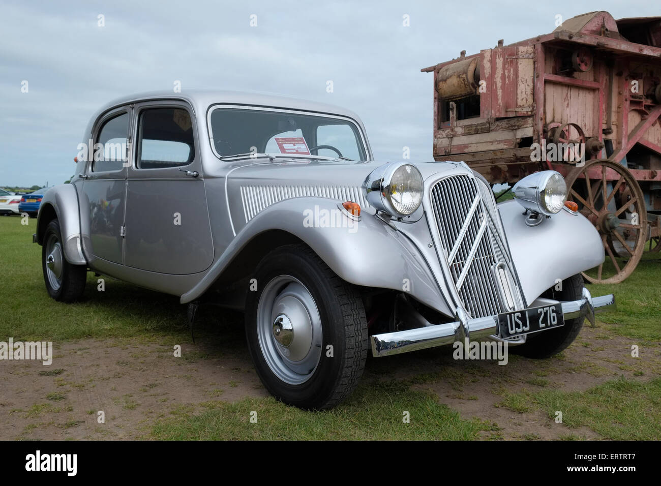 A 1956 Citroën Traction Avant 1911cc car on display at Old Warden airfield, Bedfordshire, England. Stock Photo