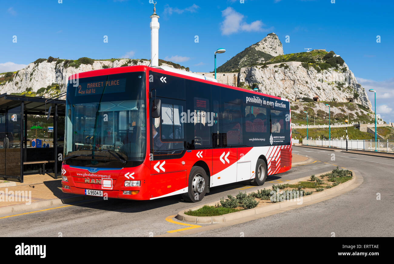 Bus at a bus stop in Gibraltar, Europe Stock Photo