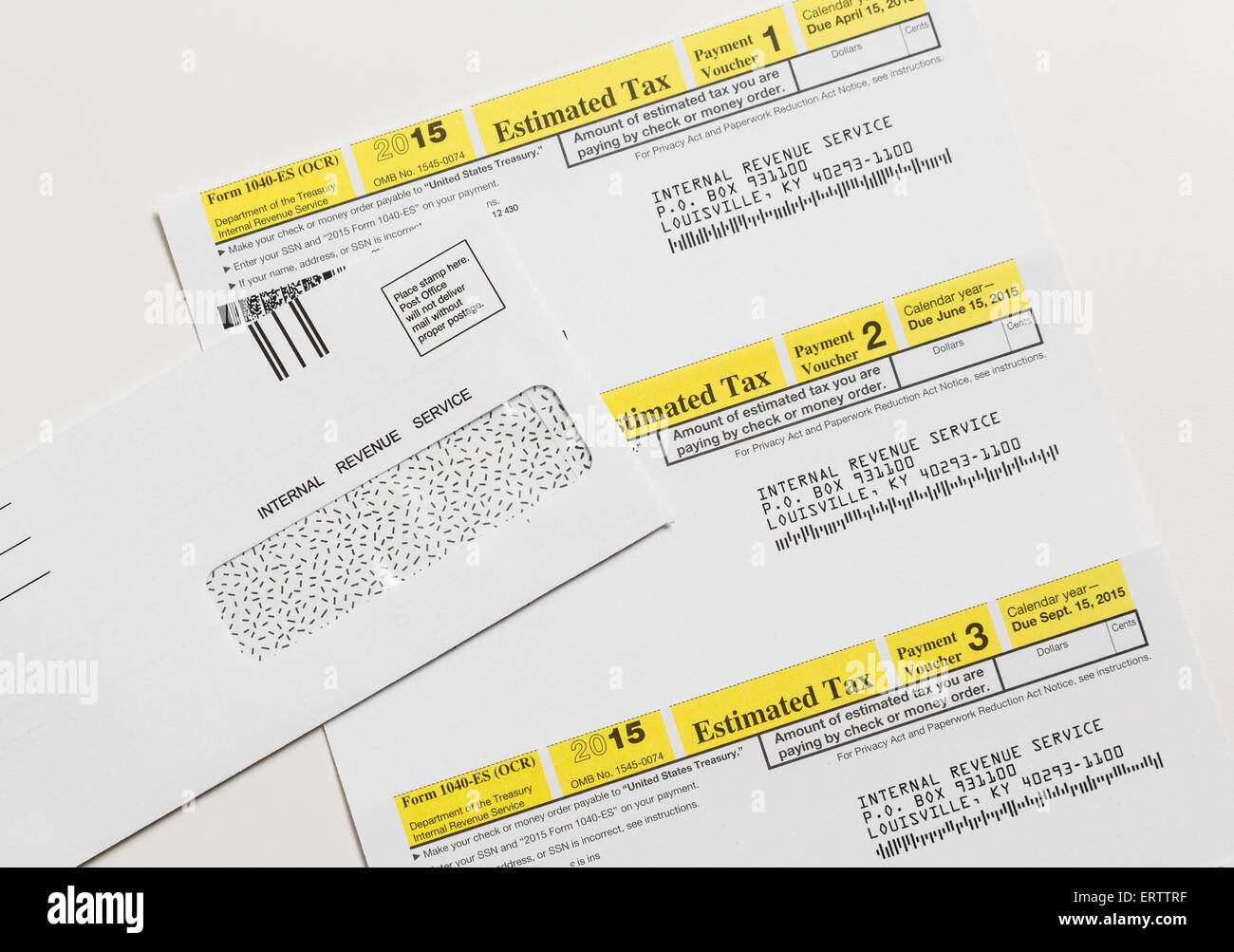 US Internal revenue service IRS form 1040-ES for payment of estimated taxes in 2015 Stock Photo