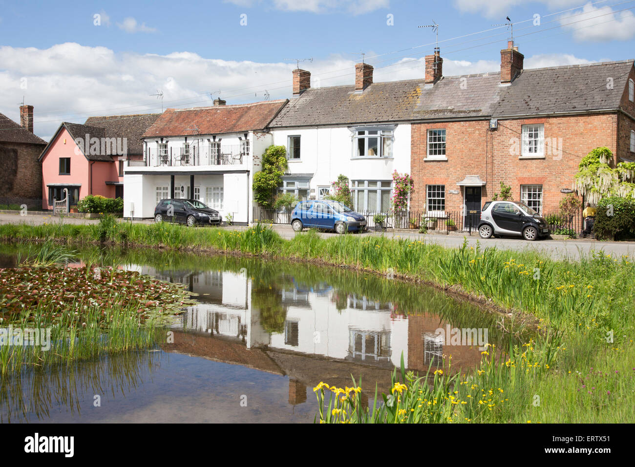 Colorful cottages on the village green at Frampton on Severn