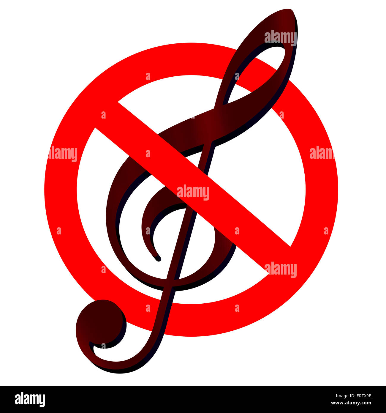 traffic sign prohibited music, with clef inside, isolated 3d ...