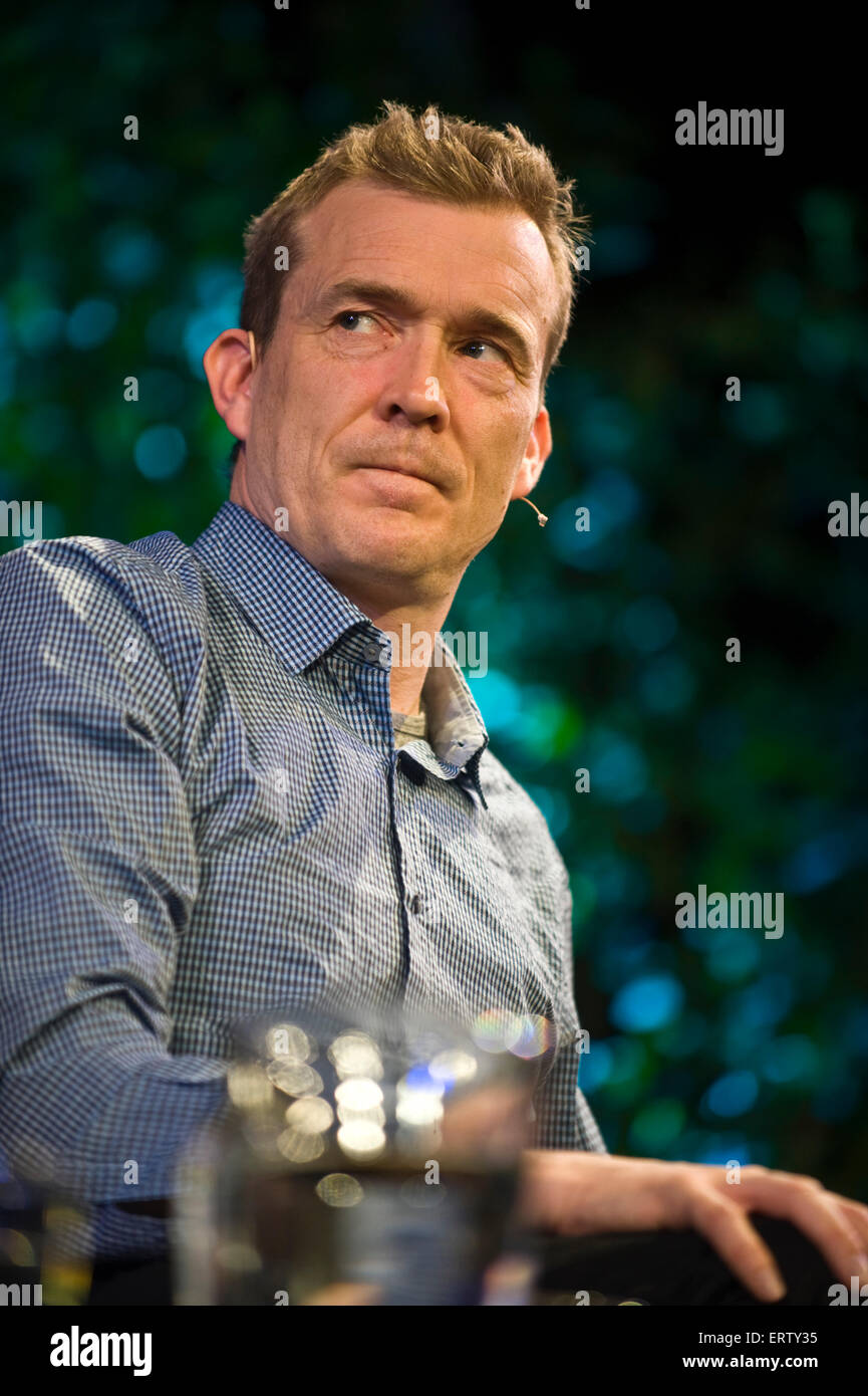 David Mitchell novelist speaking on stage at Hay Festival 2015 Stock