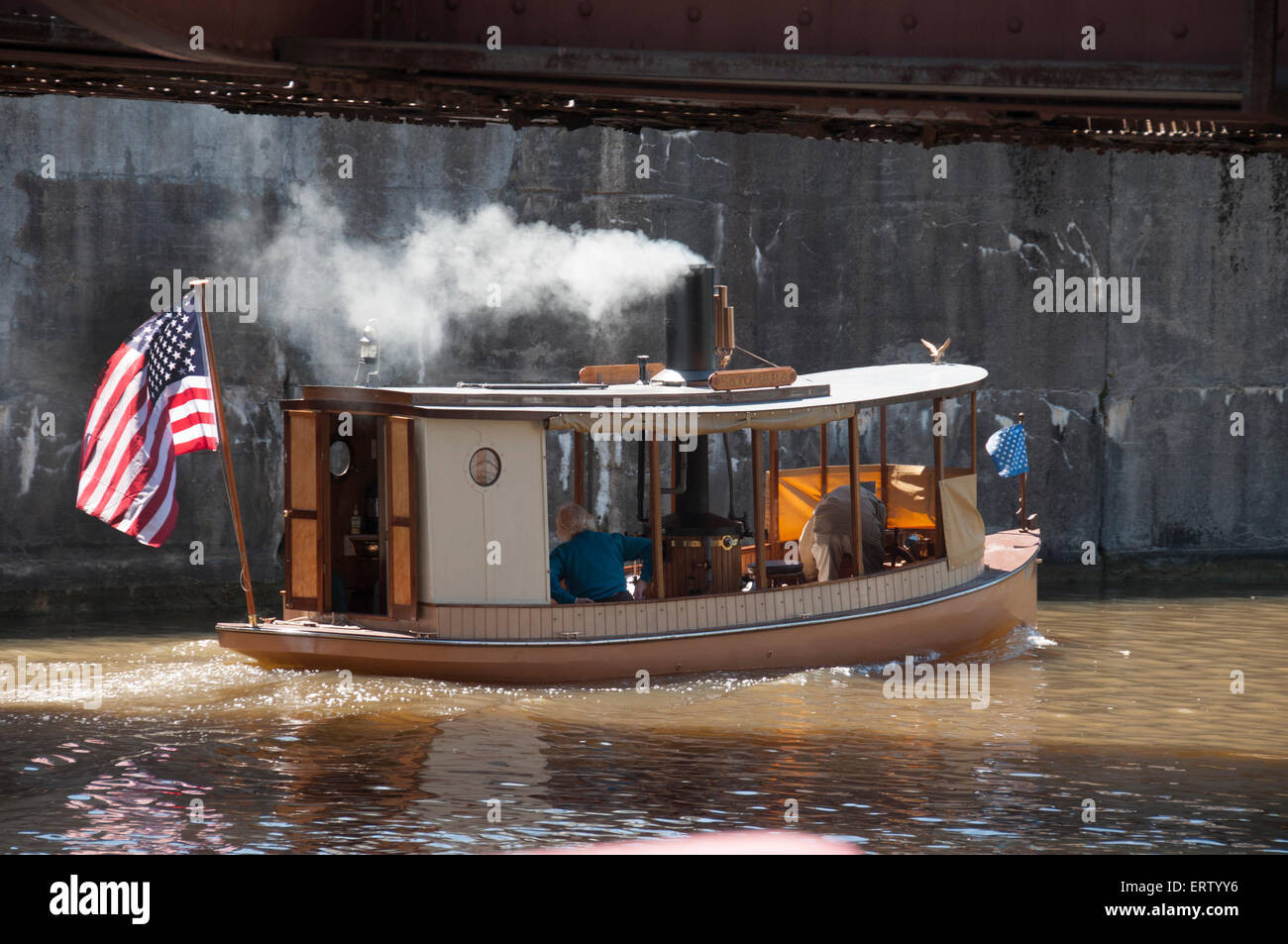 Steam powered boat on Erie Canal. Stock Photo