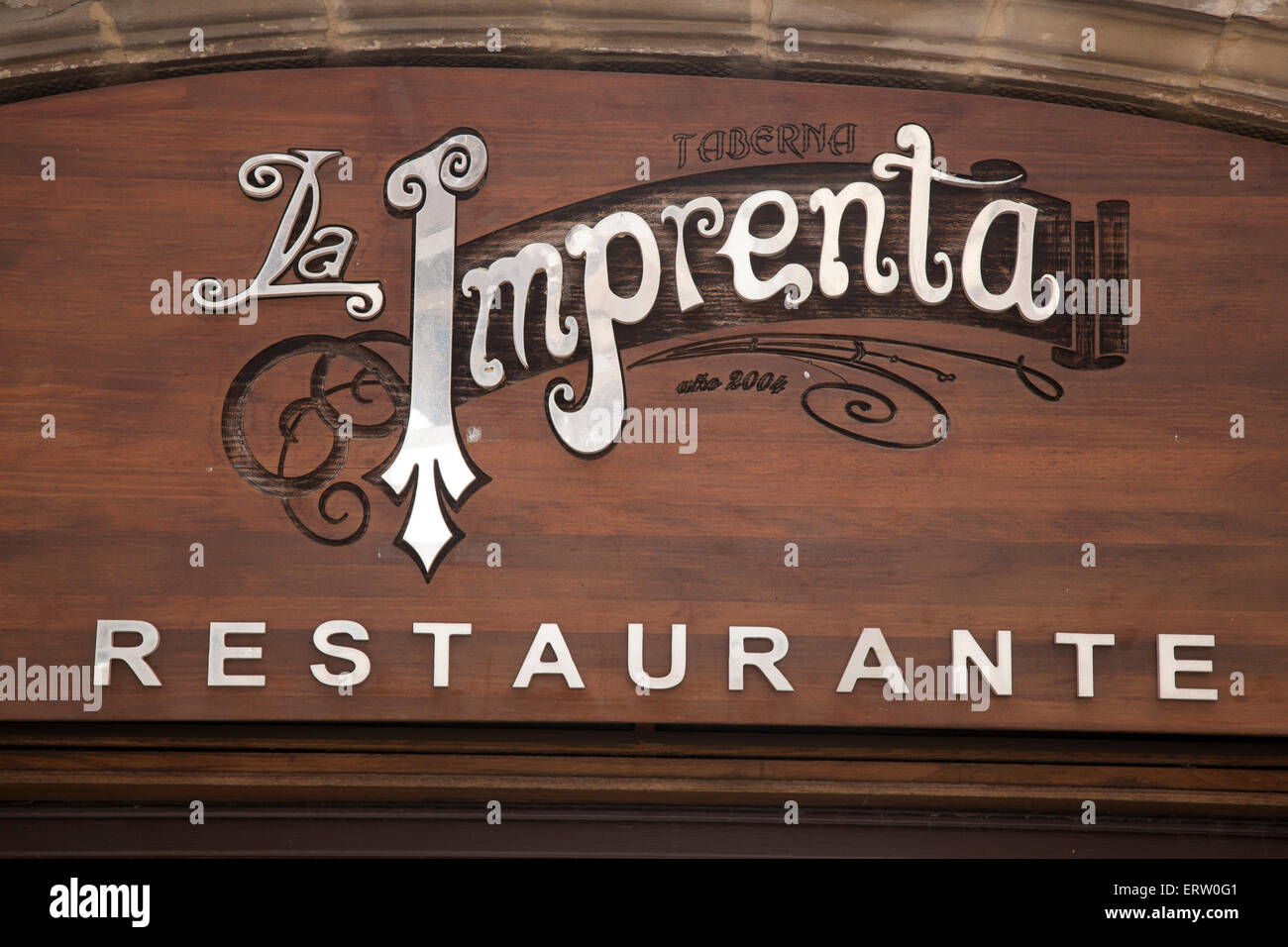 Imprenta Restaurant, Cafe and Bar, Sign, Ubeda, Andalusia, Spain Stock Photo