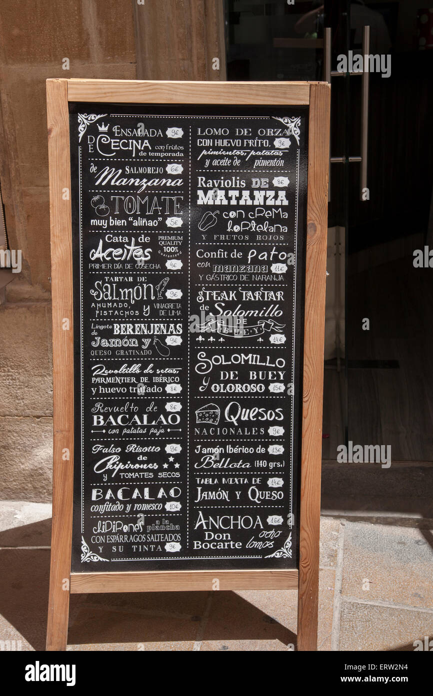 Food Menu, Tapas Bar, Ubeda, Andalusia, Spain Stock Photo