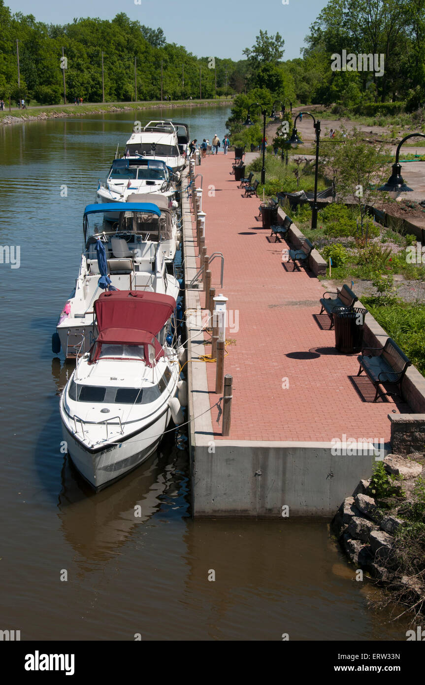 Mooring boats on Erie Canal in Fairport NY USA Stock Photo