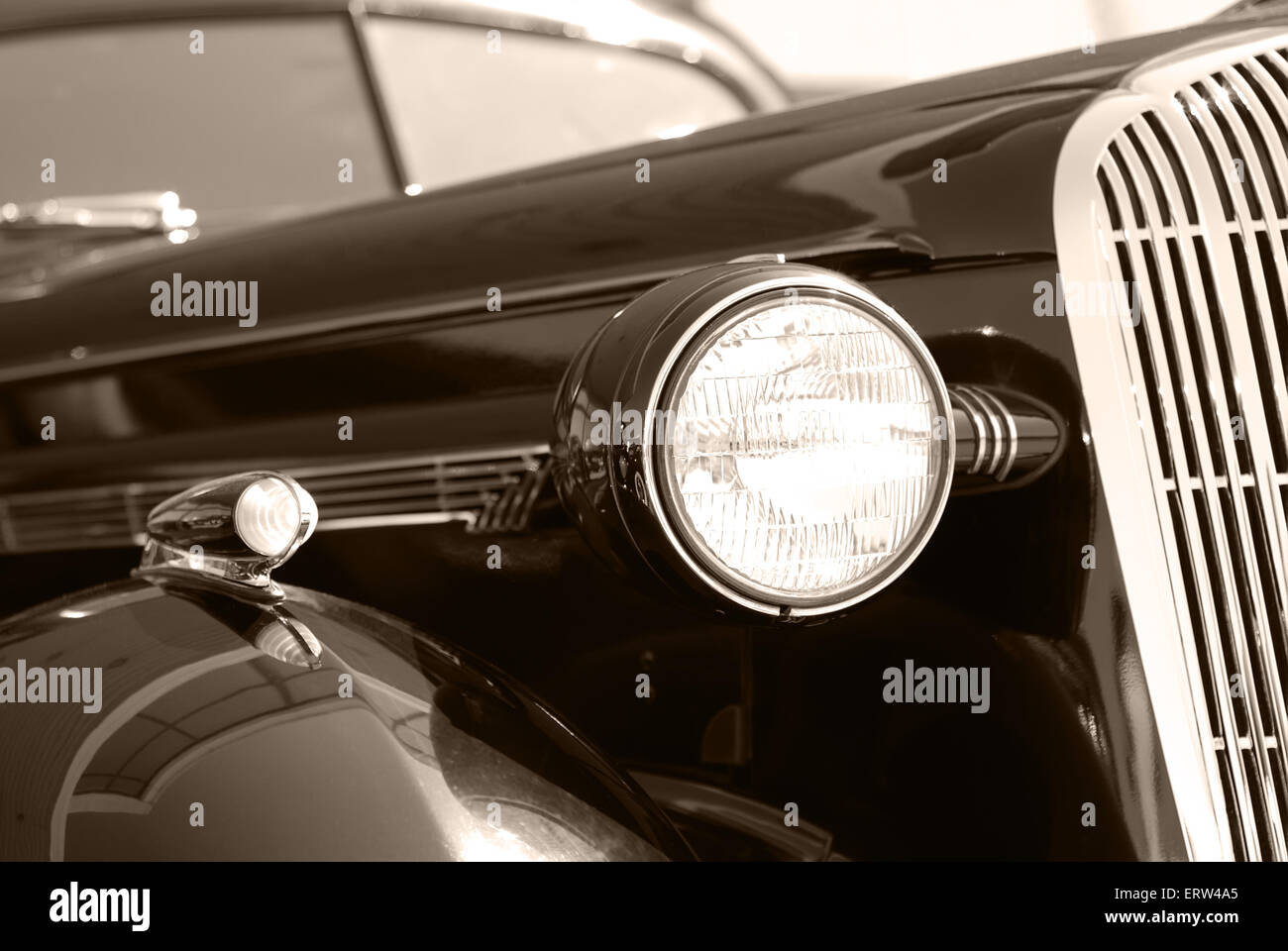 The front of black vintage car cabriolet Stock Photo
