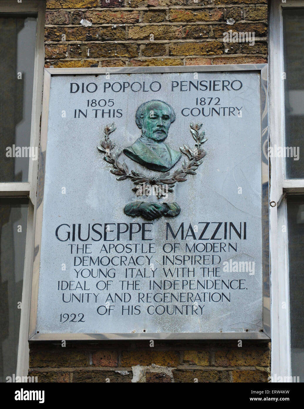 Giuseppe Mazzini monument on wall, Laystall Street, London, England, UK Stock Photo