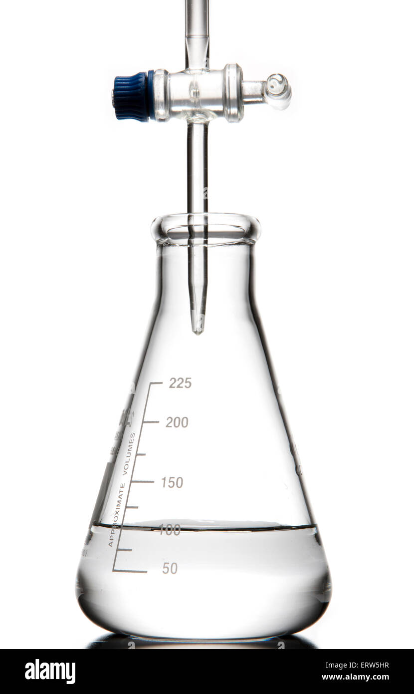 Titration with HCl being added to NaOH and phenolphthalein. First in a series of three.  See also: ERW5W3, ERW5W8 Stock Photo