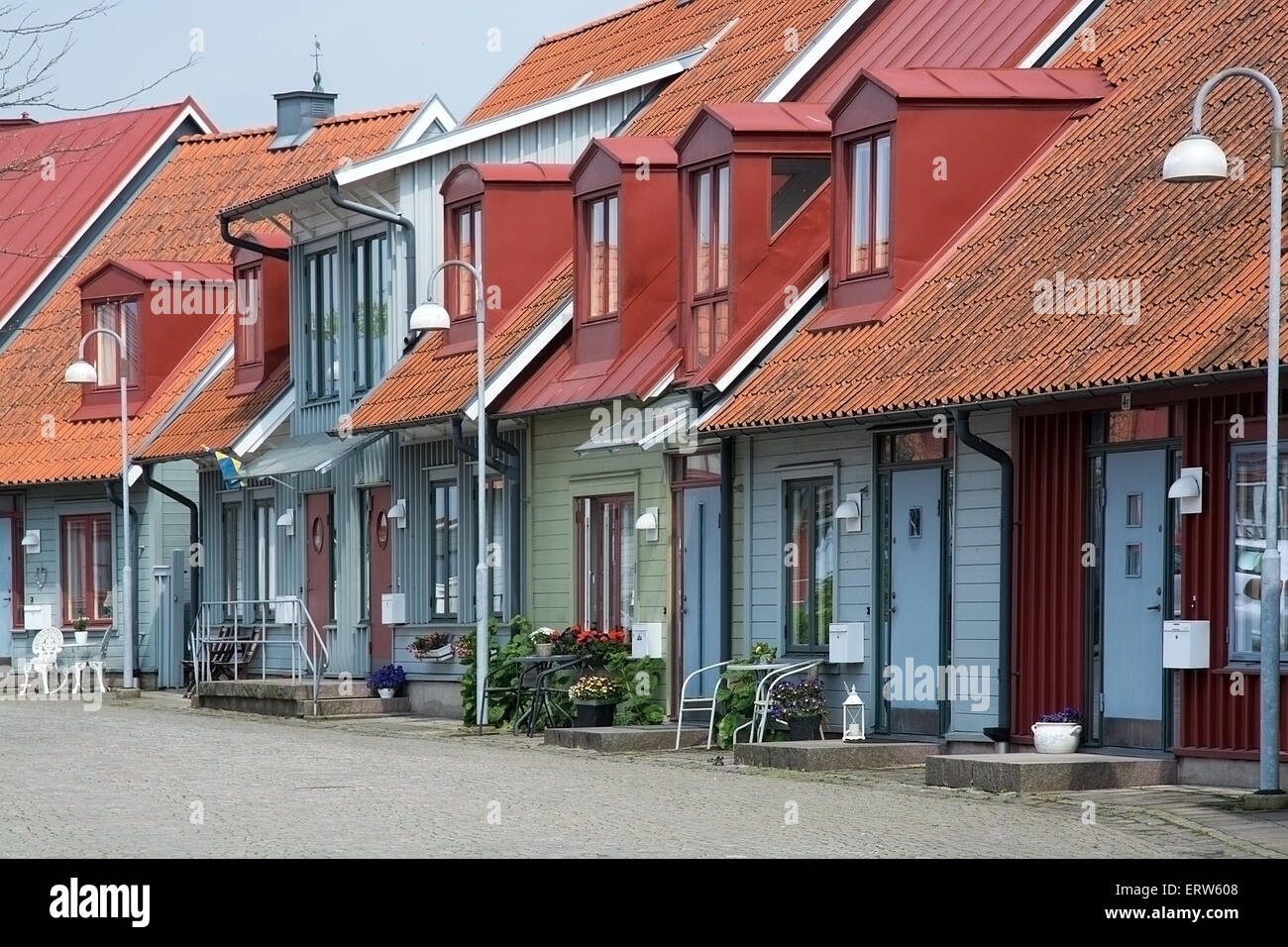 FALKENBERG, SWEDEN JUNE 6, 2015 Picturesque colorful homes in Old