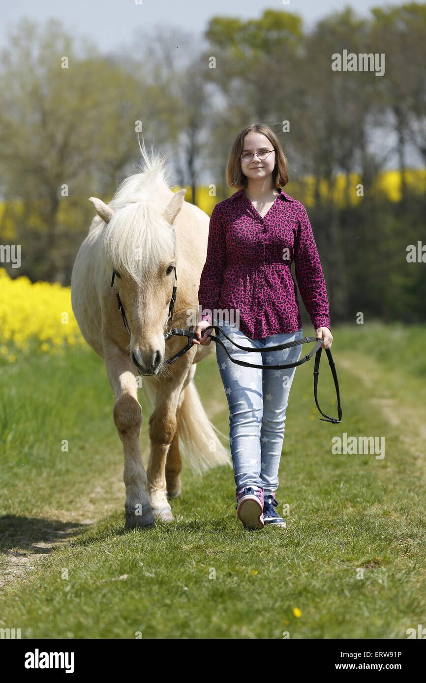 girl with Icelandic Horse Stock Photo
