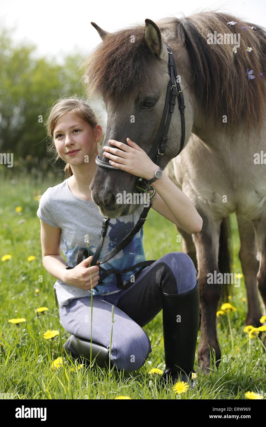 girl with Icelandic Horse Stock Photo