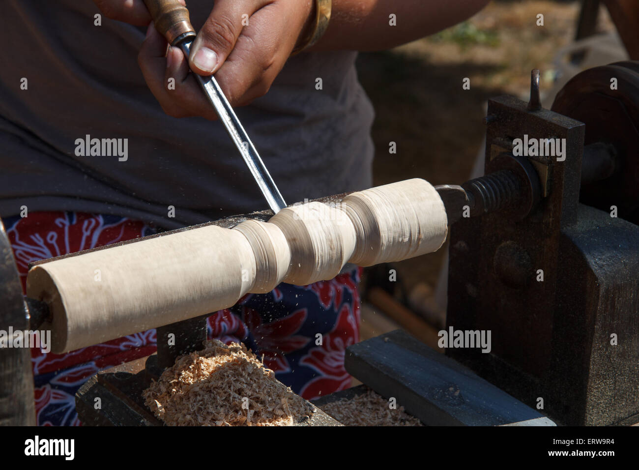 Working on a lathe Stock Photo