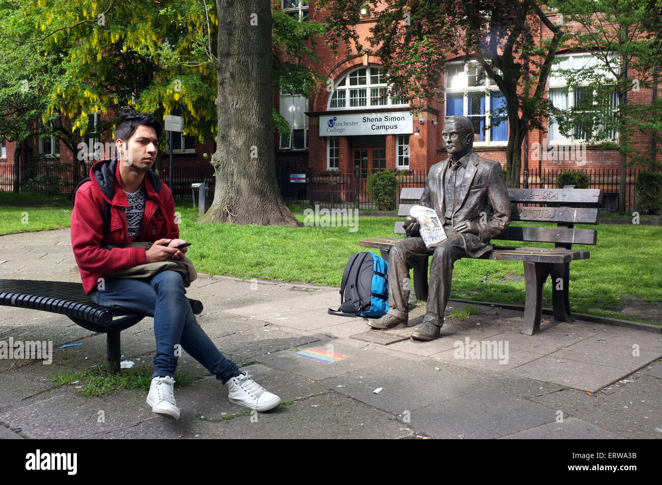 The Alan Turing Memorial statue in Sackville Park Manchester, England UK Stock Photo
