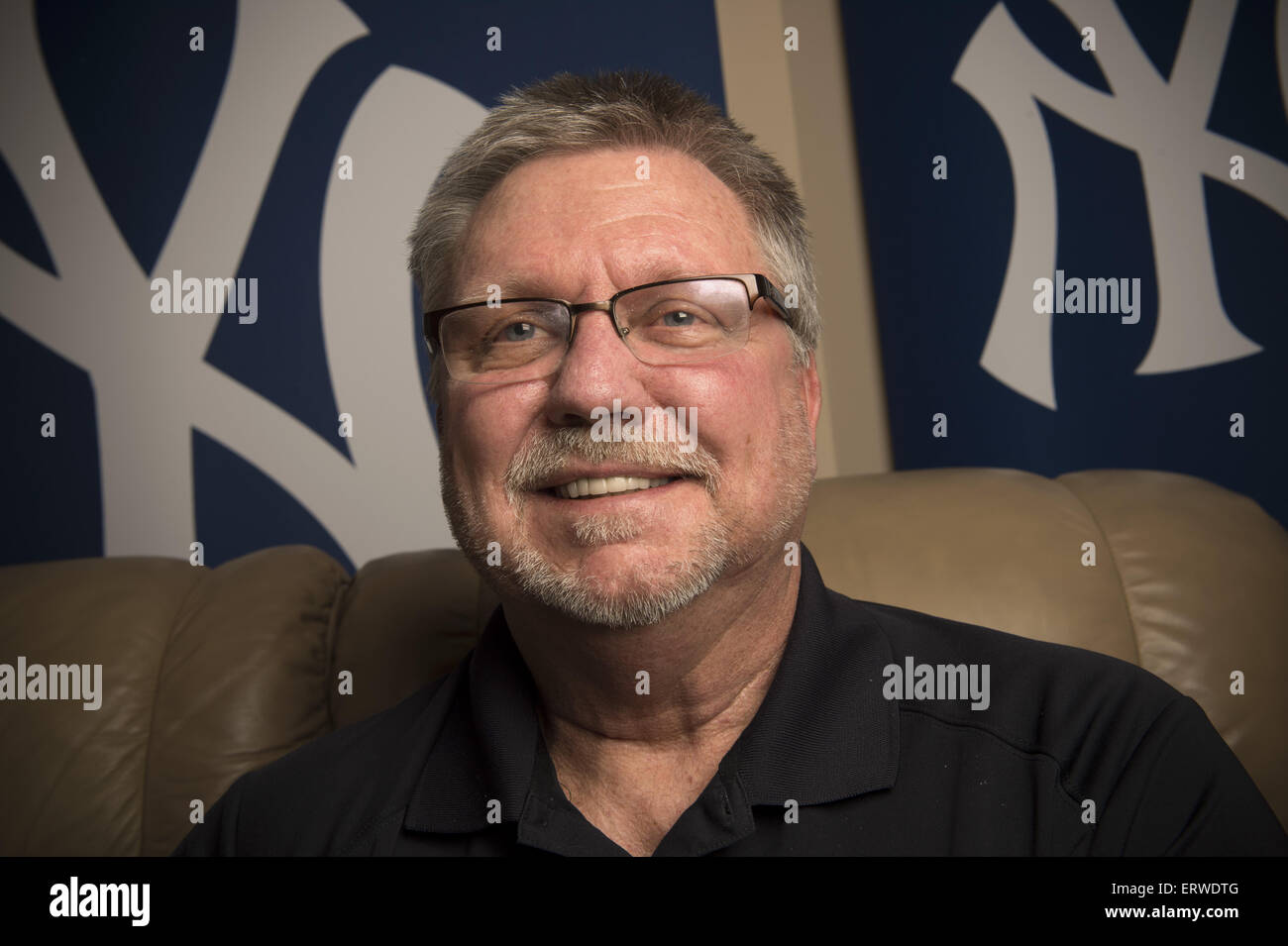 Newnan, GA, USA. 21st May, 2015. Brian Doyle, New York Yankees veteran, with World Series memorabilia and pet dog Caedmon, at home in rural Georgia. © Robin Rayne Nelson/ZUMA Wire/Alamy Live News Stock Photo