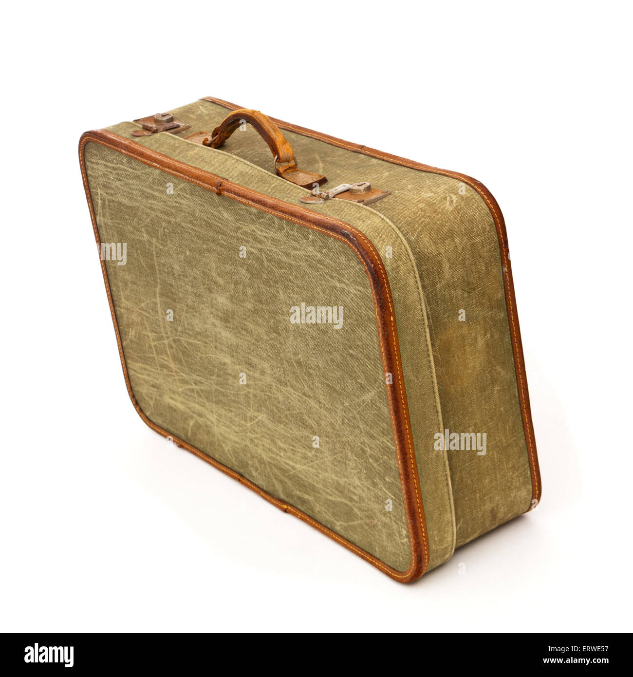 Vintage leather and canvas suitcase Stock Photo