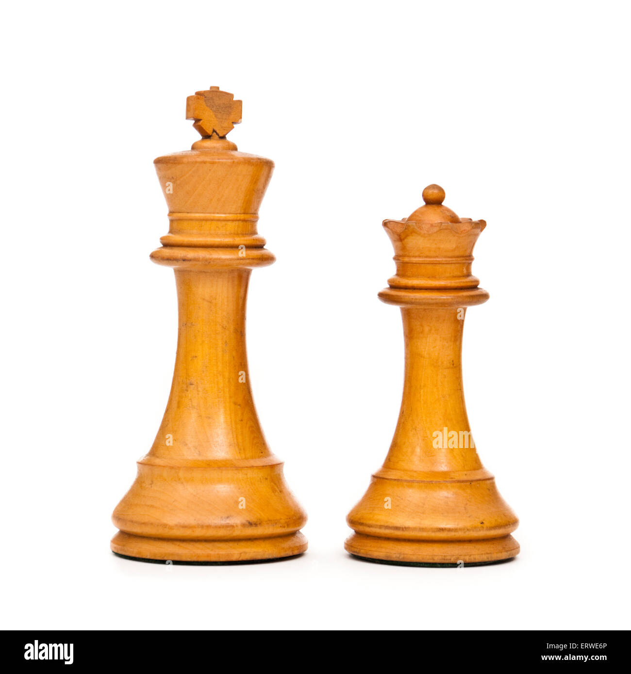 Vintage wooden chess pieces (King and Queen) Stock Photo