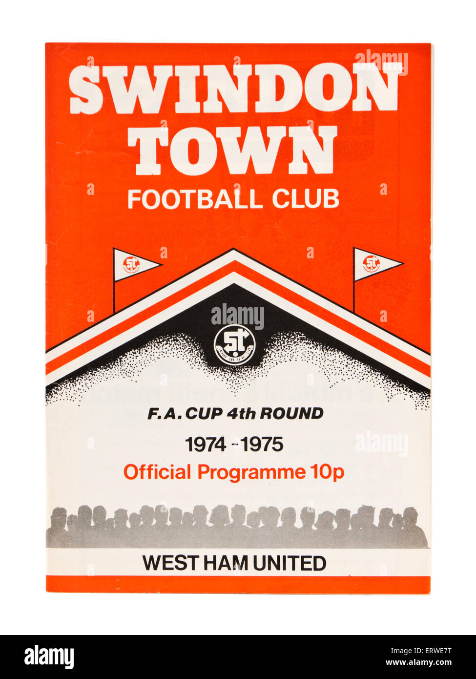 Swindon Town v West Ham United football programme (1974-1975 season F.A. Cup 4th Round). Stock Photo