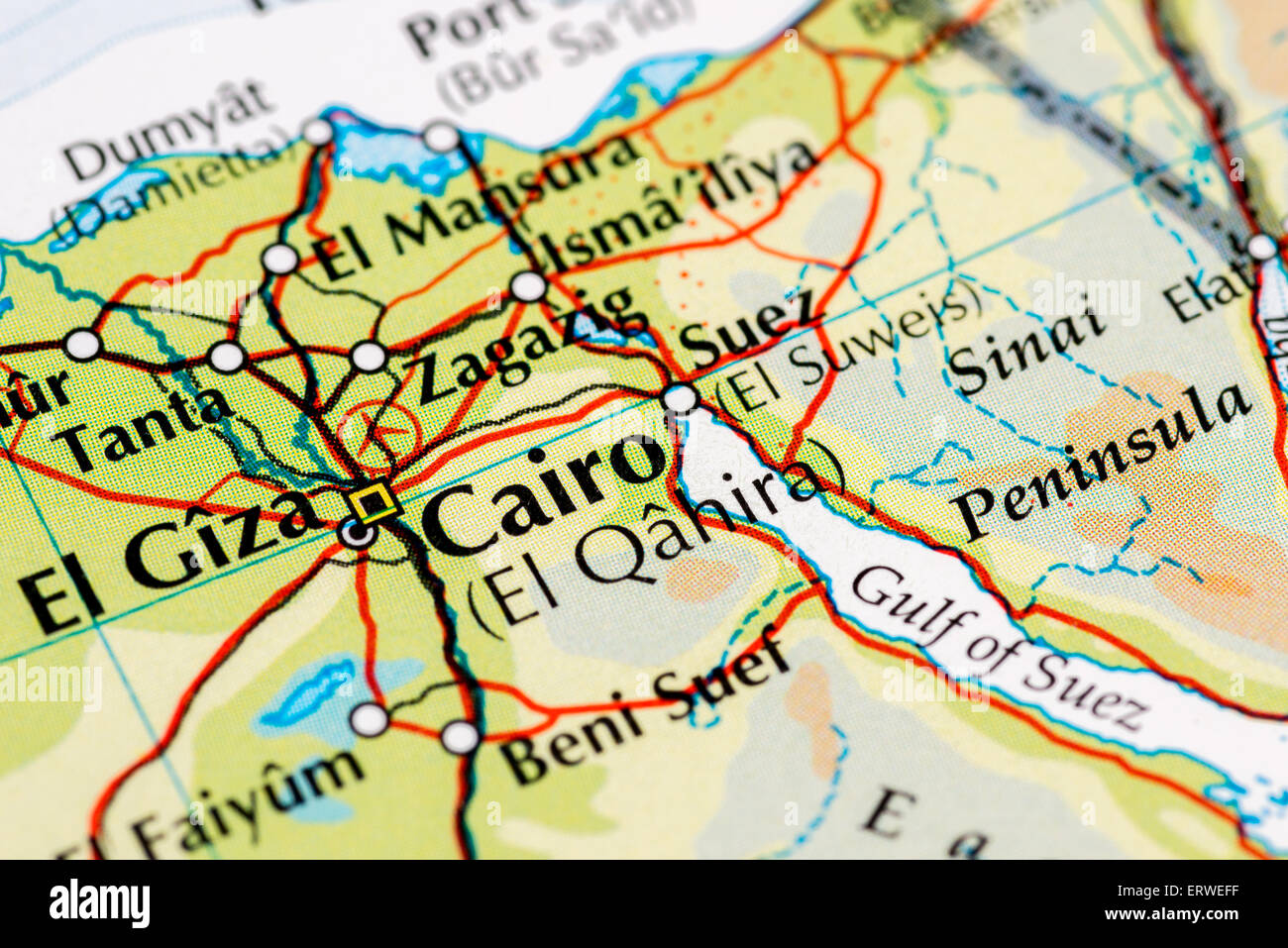 Close up map of Cairo, capital city of Egypt Stock Photo