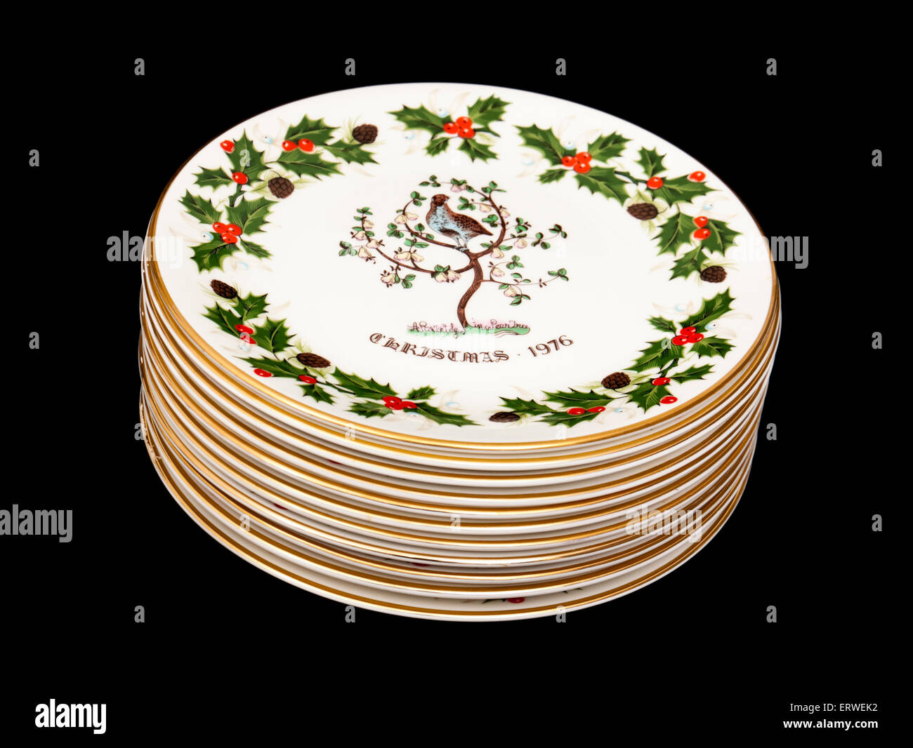 Vintage '12 Days of Christmas' themed collector plates by Royal Grafton pottery. Stock Photo
