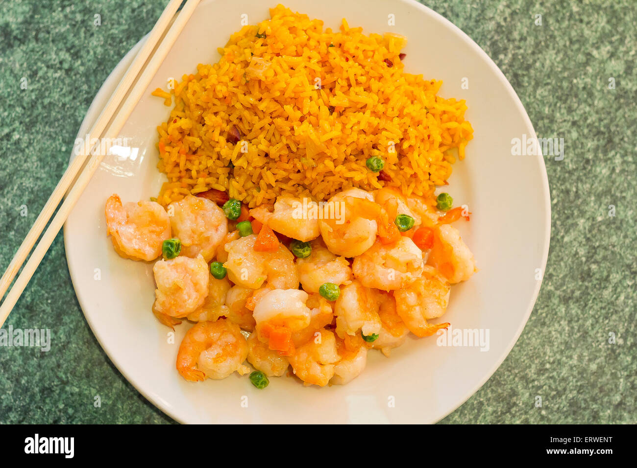 Chinese shrimp with creamy lobster sauce and pork fried rice Stock