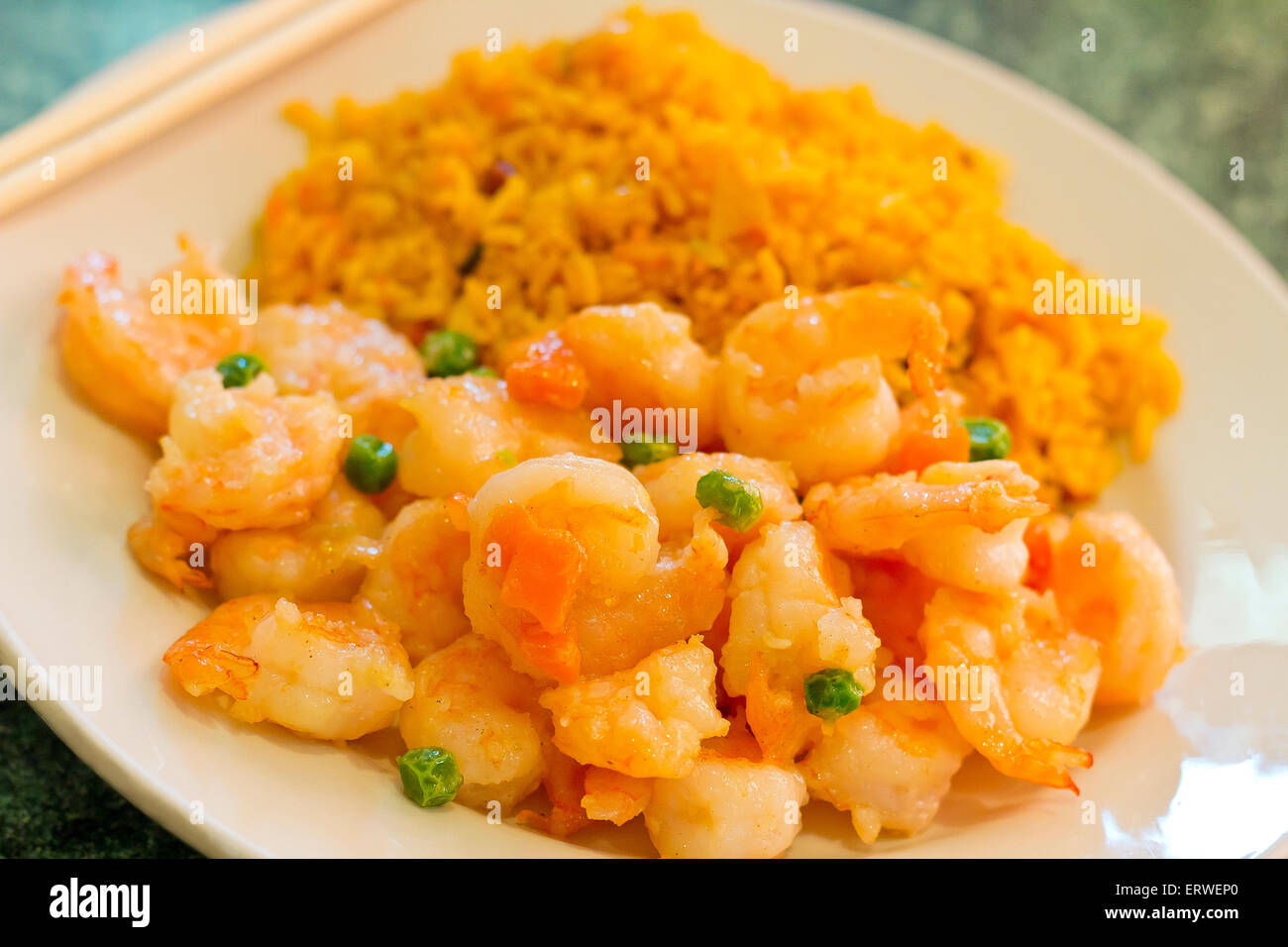 Chinese shrimp with creamy lobster sauce and pork fried rice Stock